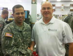 Mark Gerecht meets with Army Soldier at Ft Campbell MCSS book signing for The Mentor